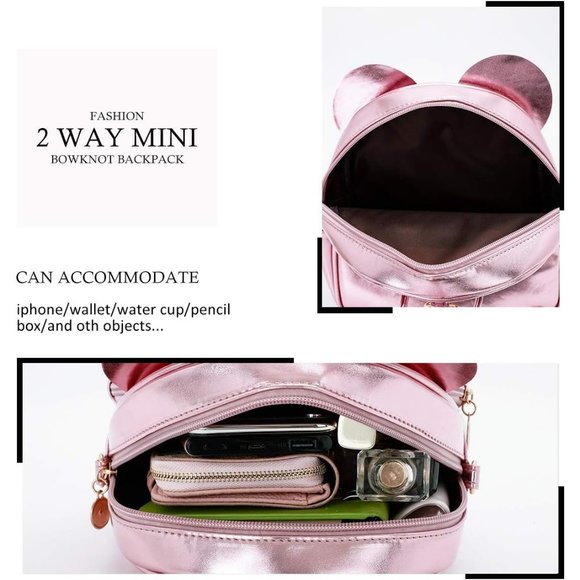 Bowknot Polka Dot Mini Backpack And Convertible Shoulder Bag Purse for Women - Picture 4 of 7